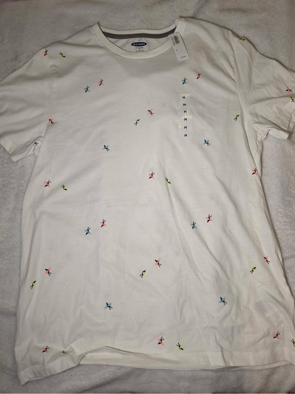 Old Navy White Short Sleeve Tee with Multicolor Micro Embroidery